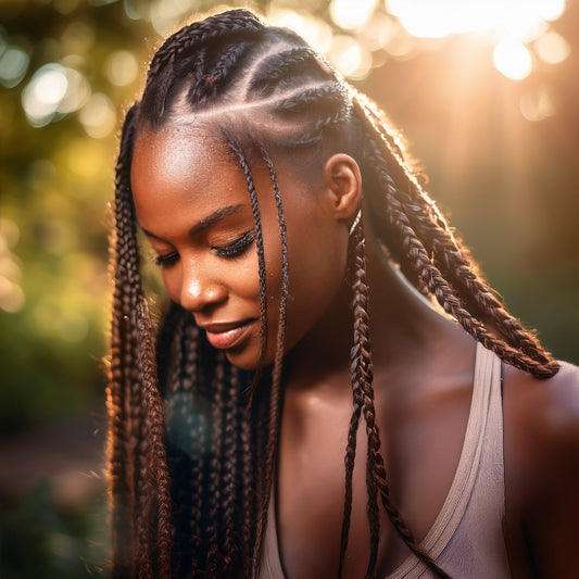 Woman wearing cornrow-style braids.